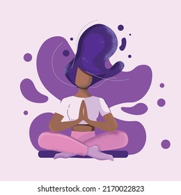 A girl sitting in a pose of lotus, yoga girl, flat yoga girl illustration