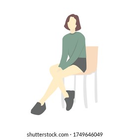 
a girl sitting position with a flat design