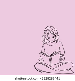 girl sitting and reading book on ground vector, eps, jpg, editable.