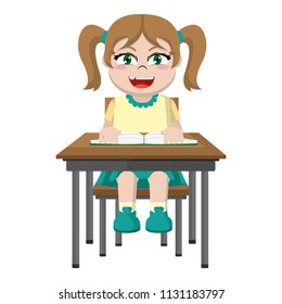 girl sitting school chair with a book