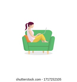 a girl sitting in small sofa working her task job