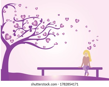 muchacha sentada debajo del árbol y pensando en sus amigos de amor