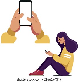 Girl sitting while using her mobile phone