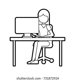 girl sitting working laptop program technology