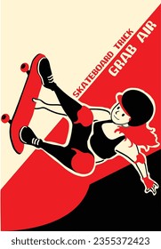 Girl with skateboard to Do Skateboard Tricks. Vector illustration.Cartoon character.