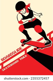 Girl with skateboard to Do Skateboard Tricks. Vector illustration.Cartoon character.
