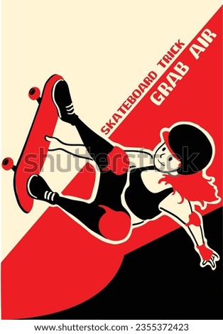 Girl with skateboard to Do Skateboard Tricks. Vector illustration.Cartoon character.