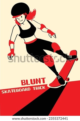 Girl with skateboard to Do Skateboard Tricks. Vector illustration.Cartoon character.