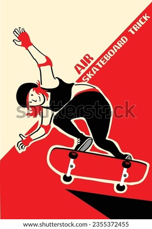 Girl with skateboard to Do Skateboard Tricks. Vector illustration.Cartoon character.