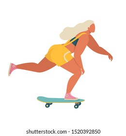 Girl skateboarder ride a skate illustration in vector.