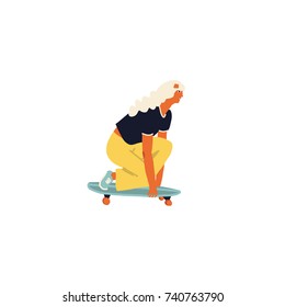 Girl skateboarder ride a skate illustration in vector