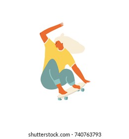 Girl skateboarder ride a skate illustration in vector