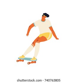 Girl skateboarder ride a skate illustration in vector