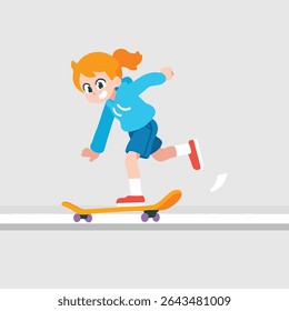 Girl Skateboarding, Active Lifestyle, Outdoor Fun, Cartoon Style