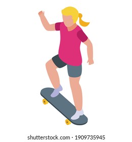 Girl skateboarding icon. Isometric of girl skateboarding vector icon for web design isolated on white background