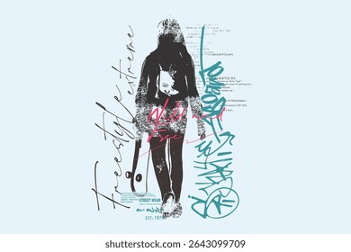 GIRL SKATER arte, graffity slogan sakate Tee, skatista real, t shirt gráficos impressão vetor ilustração design, Skate carta placa, Tipografia urbana hipster rua arte para tees.eps8