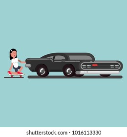 Girl skater clung to car