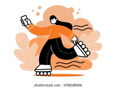 GIRL SKATING WITH MOBILE IN HAND