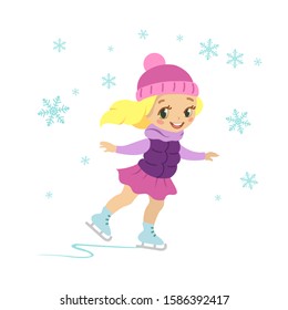 The girl is skating. Rink. Winter fun. Figure skating