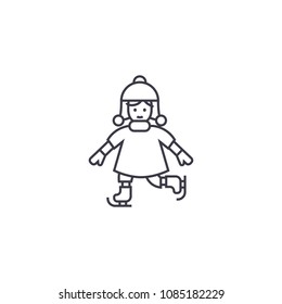 girl skating vector line icon, sign, illustration on background, editable strokes
