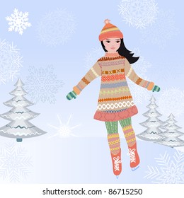 girl skating in winter on the ice