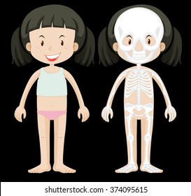 Girl and skeleton diagram illustration