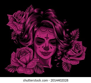Niña con esqueleto maquillada con flor