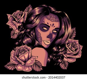 Girl with skeleton make up with flower