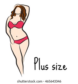 Dibujo de chicas más modelo de tamaño. Mujer curvada. Ilustración del vector