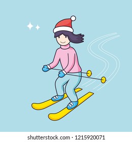 Girl skier in Santa hat