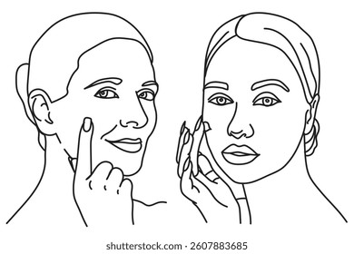 girl skin care line drawing set