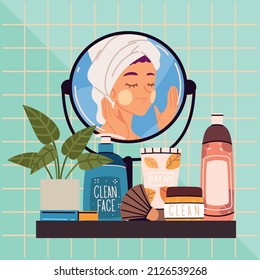 girl skin care routine with mask