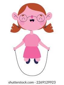 girl skipping rope over white