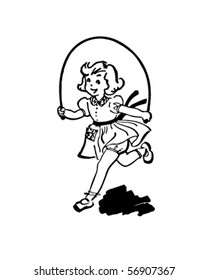 Girl With Skipping Rope - Retro Clip Art