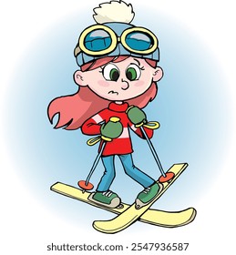girl skis clumsily in winter weather