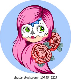 Girl skull day of the dead vector cartoon