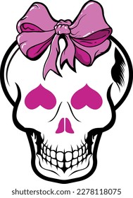 girl skull with hat ribbon funny cute vector image illustrations