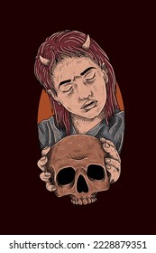 Girl with skull vector illustration