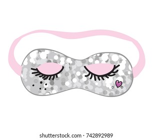 girl sleep mask. pink eye-mask vector