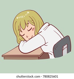 Girl sleep on a desk