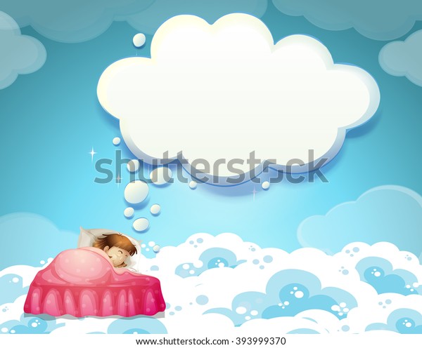 Girl Sleeping Bed Clouds Background Illustration Stock Vector (Royalty ...