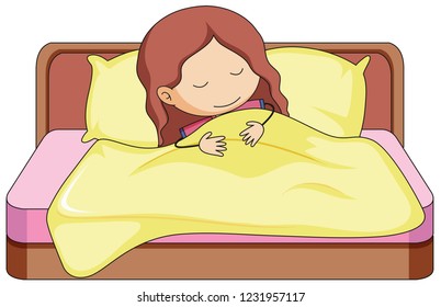 A girl sleeping in bed illustration