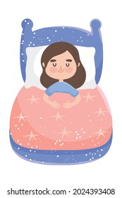 girl sleeping in bed on white background
