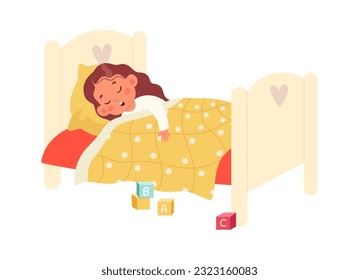 Girl Sleeping In Bed Vector Illustration