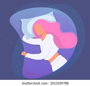 Girl sleeping in bed. Vector minimal illustration