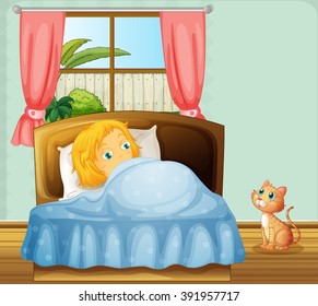 Girl sleeping in bedroom illustration