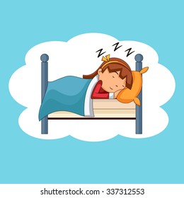Girl sleeping, bedtime, vector illustration