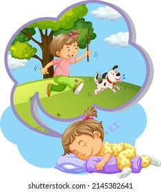 Girl sleeping and dreaming at night illustration