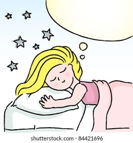 Girl sleeping and dreaming. Vector illustration