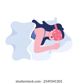 Girl sleeping with eye mask, illustration in flat style 